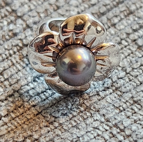 Authentic Endless Sterling Silver Big Black Pearl Flower Silver Bead - Picture 4 of 6
